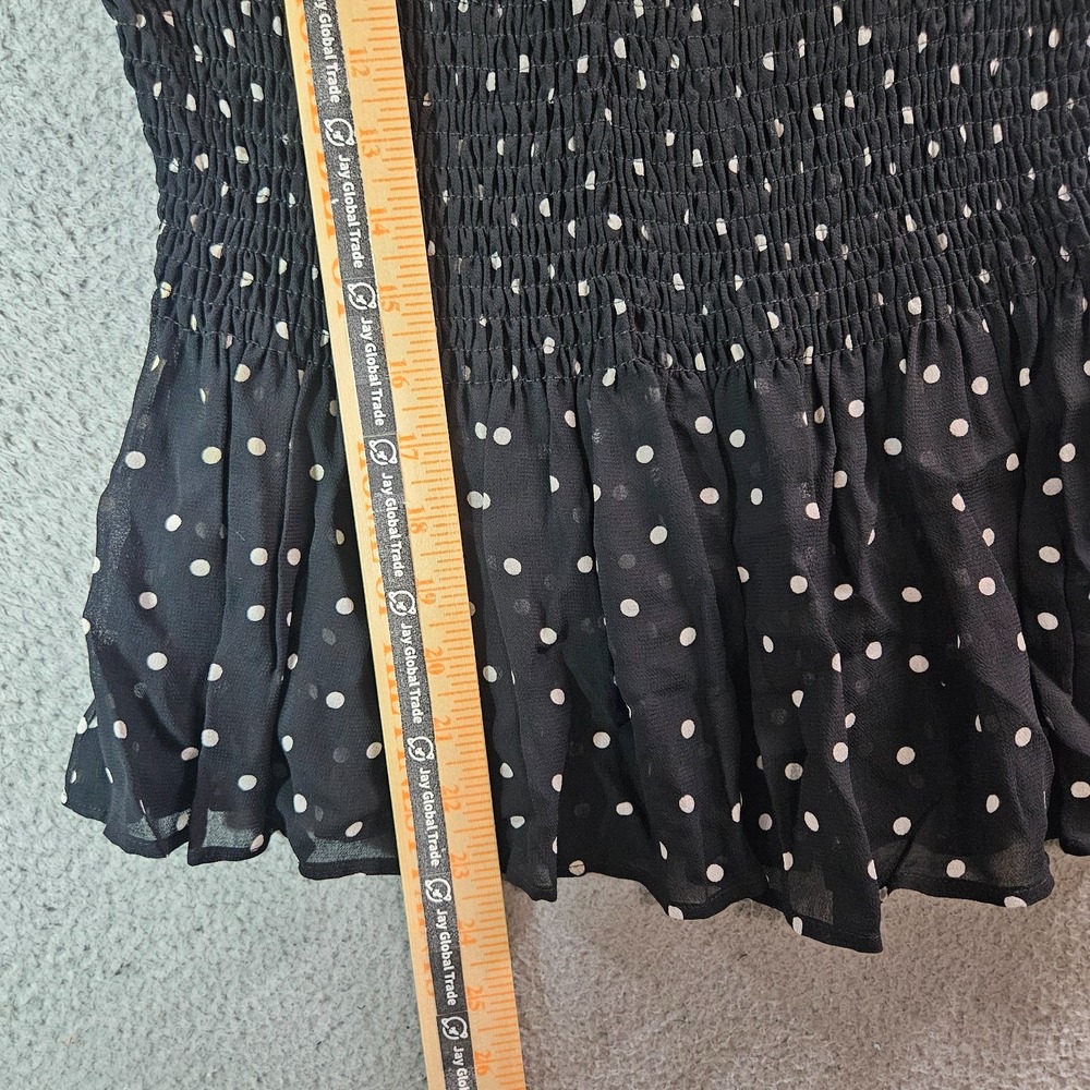 Zara Top Blouse Women Small Long Sleeve Elastic Fitted Polka Dot Black - Picture 8 of 9